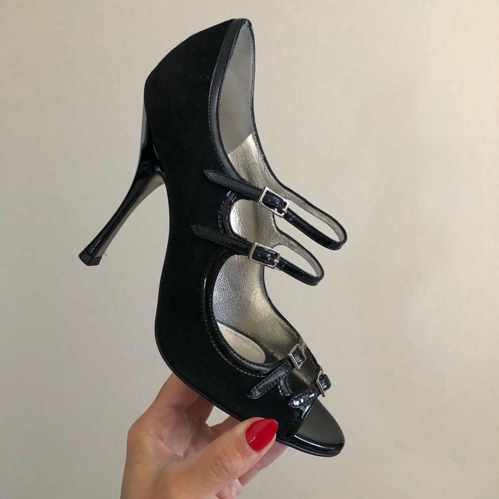Dolce & Gabbana 4 Buckle Patent & Suede Heels